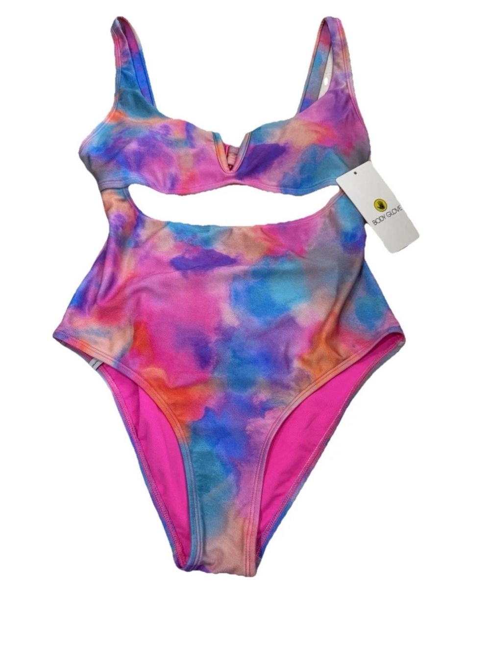 Body Glove Multicolor Tie-Dye Cutout One-Piece Swimsuit - Pink Blue Purple